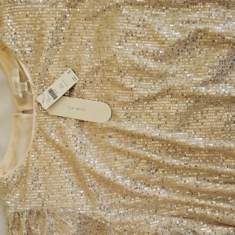 Anthropologie Flat White Long Sleeve Sequin Top Cream XLP - Picture 3 of 8